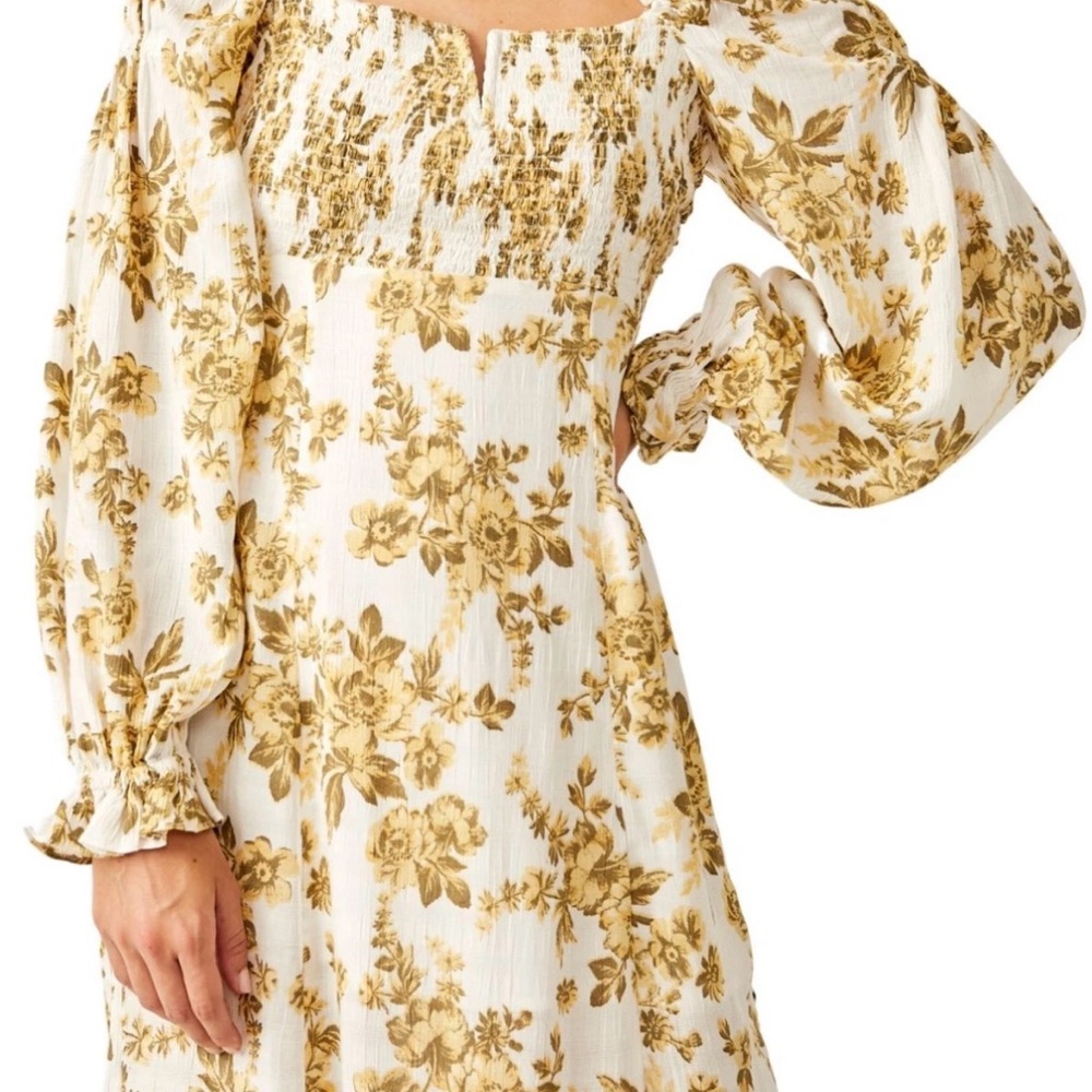 Free People Off-Shoulder Floral Dress in Cream and Gold - Picture 2 of 5